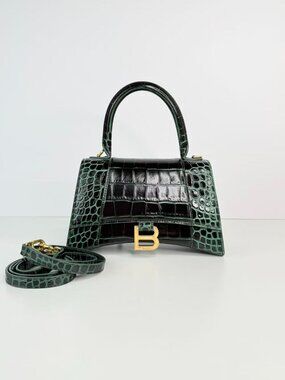 Balenciaga Hourglass XS Croc Embossed Leather Top Handle Crossbody Bag